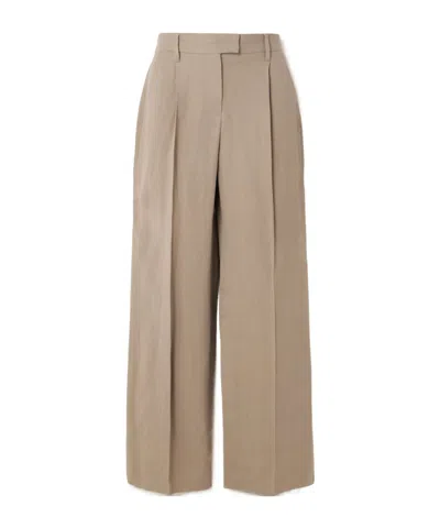 Brunello Cucinelli Bead-embellished Pleated Twill Wide-leg Pants In Neutral