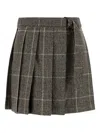 Brunello Cucinelli Mini Skirt With Belted Waist And Check Pattern In Gray