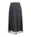 Brunello Cucinelli Lignite Silk Midi Skirt In Black