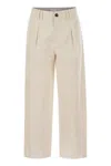 Brunello Cucinelli Pleated Chino Trousers In Cotton Canvas And Linen In Beige