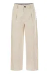 Brunello Cucinelli Pleated Chino Trousers In Cotton Canvas And Linen In Beige