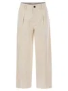Brunello Cucinelli Pleated Chino Trousers In Cotton Canvas And Linen In Cream
