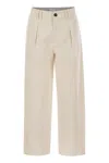 Brunello Cucinelli Pleated Chino Trousers In Cotton Canvas And Linen In White