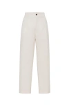 Brunello Cucinelli Pantaloni A Vita Alta Bianchi In Cotone Misto Lino In Panama