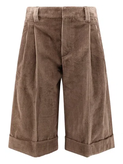 Brunello Cucinelli Pleated Corduroy Shorts In Brown