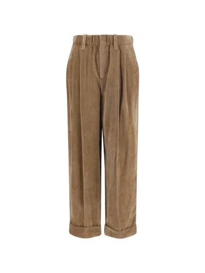 Brunello Cucinelli Elasticated Viscose And Cashmere Trousers In Brown