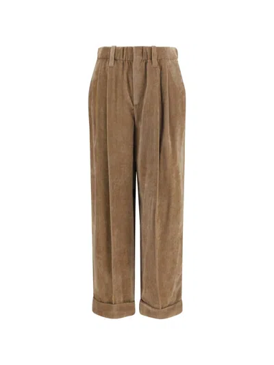 Brunello Cucinelli Pleated Corduroy Trousers In Animal Print