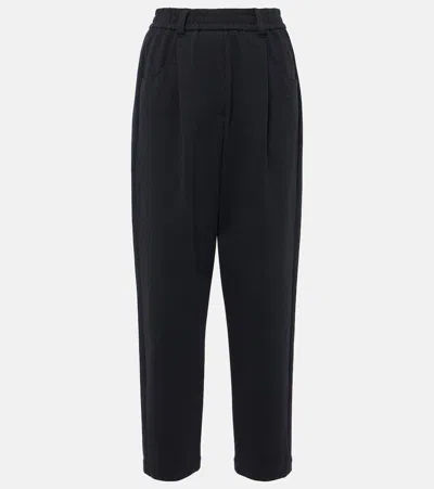 Brunello Cucinelli Pleated Cotton-blend Jersey Sweatpants In Black