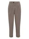 Brunello Cucinelli Pleated Cotton-blend Trousers In Brown