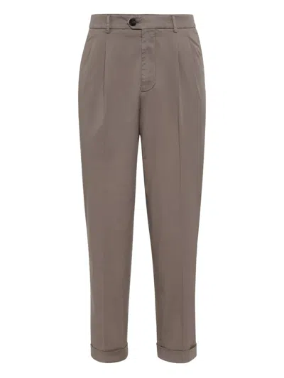 Brunello Cucinelli Pleated Cotton-blend Trousers In Brown