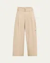Brunello Cucinelli Pleated Cotton Gabardine Wide-leg Cargo Pants In Beige
