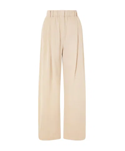 Brunello Cucinelli Pleated Cotton, Lyocell And Cashmere-blend Corduroy Wide-leg Pants In Neutral