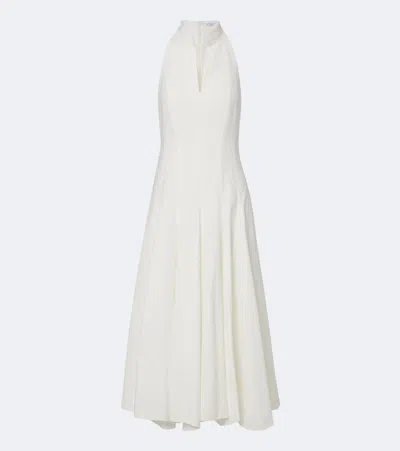Brunello Cucinelli Pleated Cotton Poplin Midi Dress In White