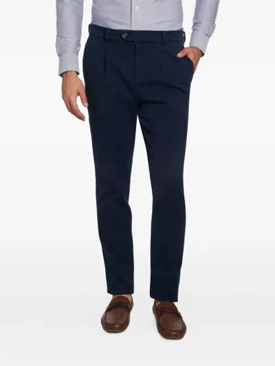Brunello Cucinelli Pleated Cotton Straight-leg Trousers In Blue