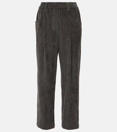 Brunello Cucinelli Pleated Cotton Straight Pants In Grey