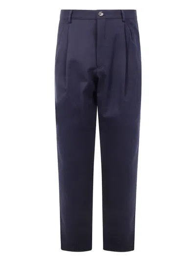Brunello Cucinelli Men Double Piences Chino Trousers In Blue