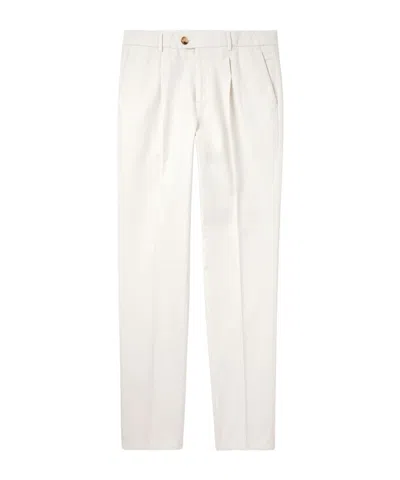 Brunello Cucinelli Straight-leg Pleated Cotton-corduroy Suit Trousers In White