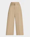 Brunello Cucinelli Pleated Cotton Wide-leg Crop Trousers With Belt