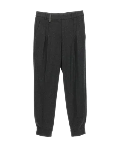 Brunello Cucinelli Pleated Cropped Trousers In Gray