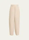 Brunello Cucinelli Pleated Delave Linen Waist Pants In C231 Sand