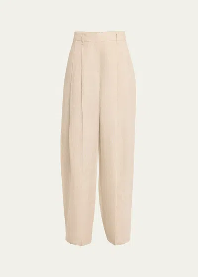 Brunello Cucinelli Pleated Delave Linen Waist Pants In C231 Sand