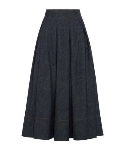Brunello Cucinelli Pleated Denim Midi Skirt In Black