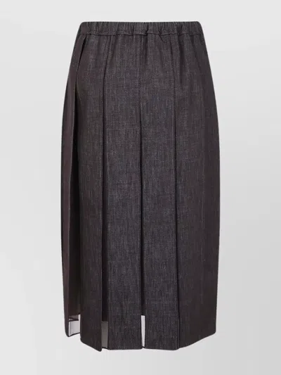Brunello Cucinelli Pleated Denim Midi Skirt With Elastic Waistband In Black