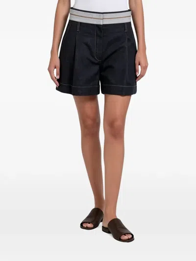 Brunello Cucinelli Pleated Denim Shorts In Black