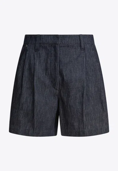 Brunello Cucinelli Pleated Denim Shorts In Blue