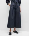 BRUNELLO CUCINELLI PLEATED DENIM WIDE-LEG CROP PULL-ON PANTS