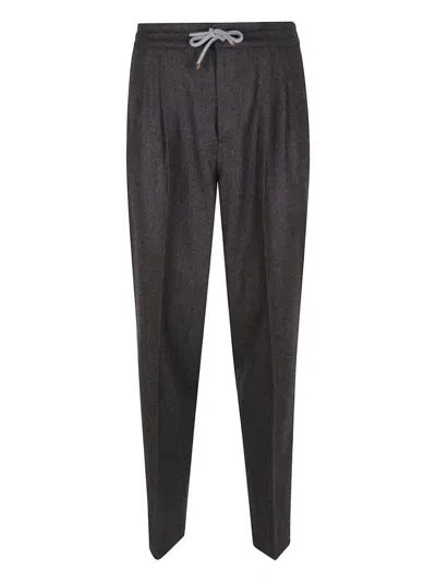 Brunello Cucinelli Pleated Drawstring Trousers In Gray