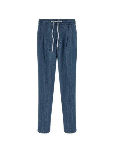 Brunello Cucinelli Pleated Drawstring-waist Jeans In Blue