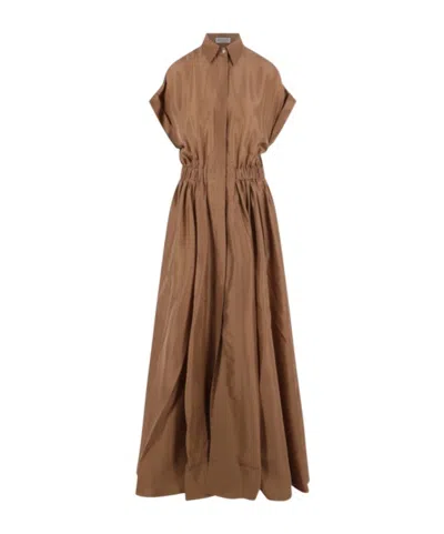 Brunello Cucinelli Elasticated-waist Maxi Shirt Dress In Brown