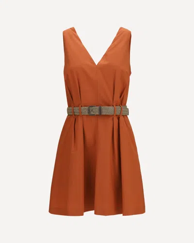Brunello Cucinelli Pleated Dress With Rope Belt In Brown
