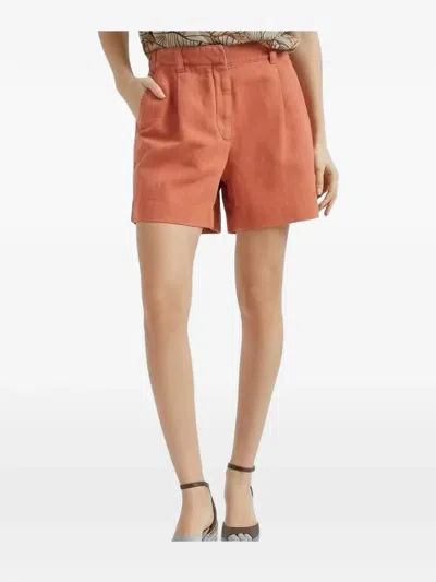 Brunello Cucinelli Pleated Elasticated-waist Shorts In Orange