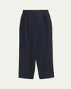 Brunello Cucinelli Pleated Fluid Linen Twill Tailored Pants In Cool Blue