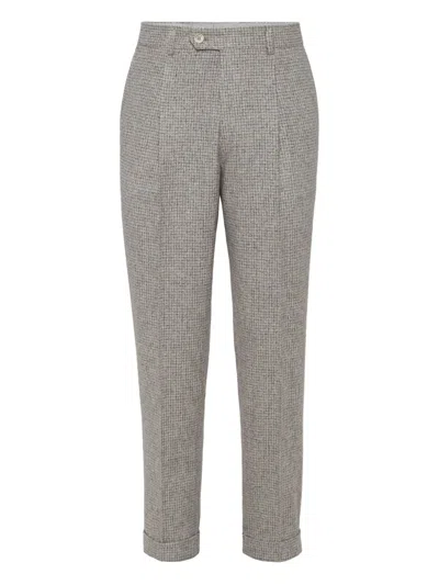 Brunello Cucinelli Pleated-front Check-pattern Trousers In Gray
