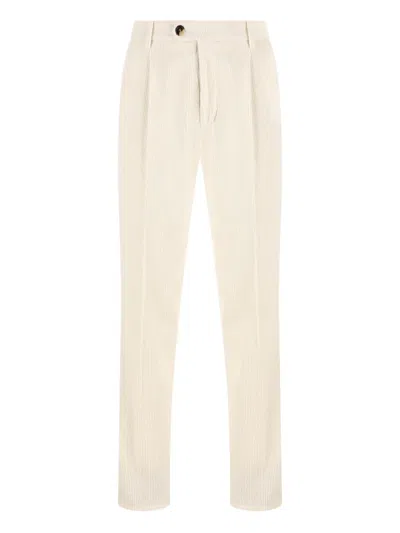 Brunello Cucinelli Pleated-front Corduroy Trousers In Neutral