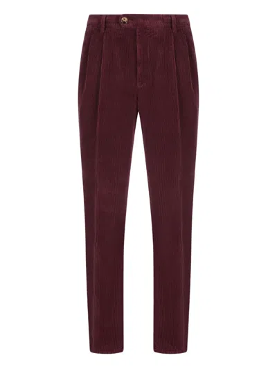 Brunello Cucinelli Pleated-front Corduroy Trousers In Burgundy