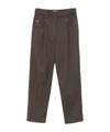 Brunello Cucinelli Baggy Pull-on Trousers In Stretch Cotton Cover With Shiny Bartack In Brown