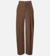 Brunello Cucinelli Pleated High-rise Cotton Wide-leg Pants In Brown