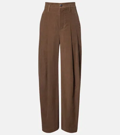 Brunello Cucinelli Pleated High-rise Cotton Wide-leg Pants In Brown