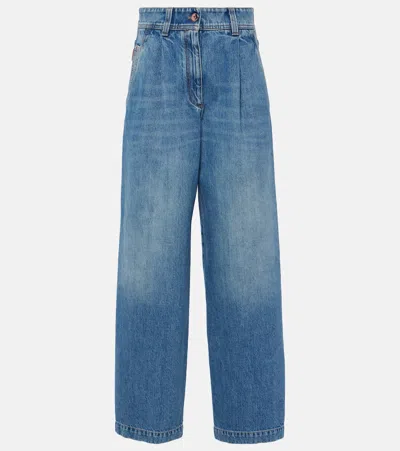 Brunello Cucinelli Pleated High-rise Wide-leg Jeans In Blue