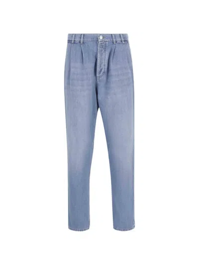 Brunello Cucinelli Pleated Jeans In Blue