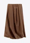 Brunello Cucinelli Cotton Blend Pleated Midi Skirt With Elastic Waistband In Brown