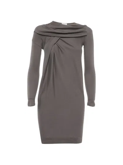 Pre-owned Brunello Cucinelli Pleated Knit Dress In Gray