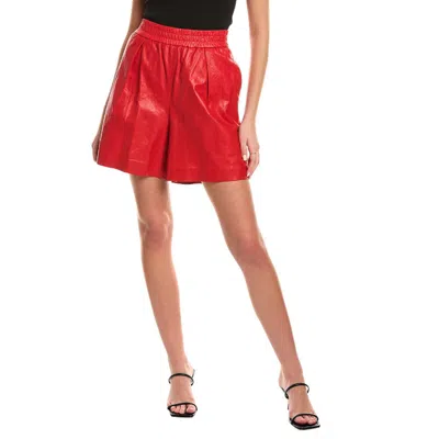 Brunello Cucinelli Pleated Leather Bermuda Shorts In Red