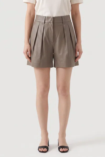 Brunello Cucinelli Pleated Leather Shorts In Brown