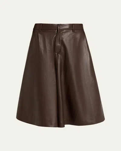 Brunello Cucinelli Pleated Leather Wide-leg Culotte Pants In Brown