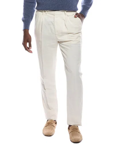 Brunello Cucinelli Pleated Leisure Fit Linen-blend Pant In White